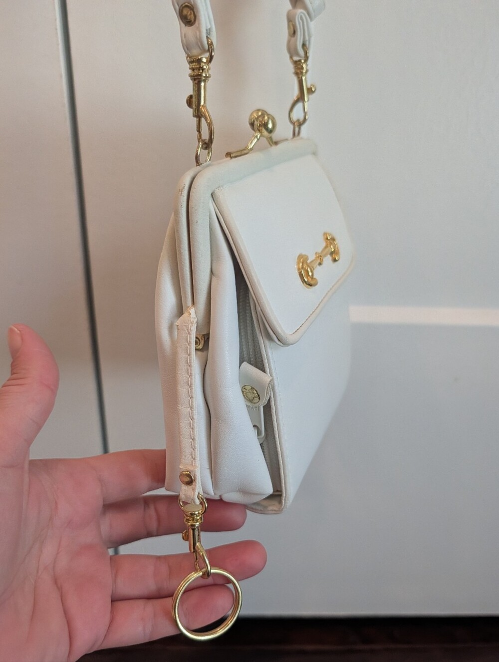 Women's White Mini Crossbody Wallet Bag with Gold Hardware - Picture 10 of 11